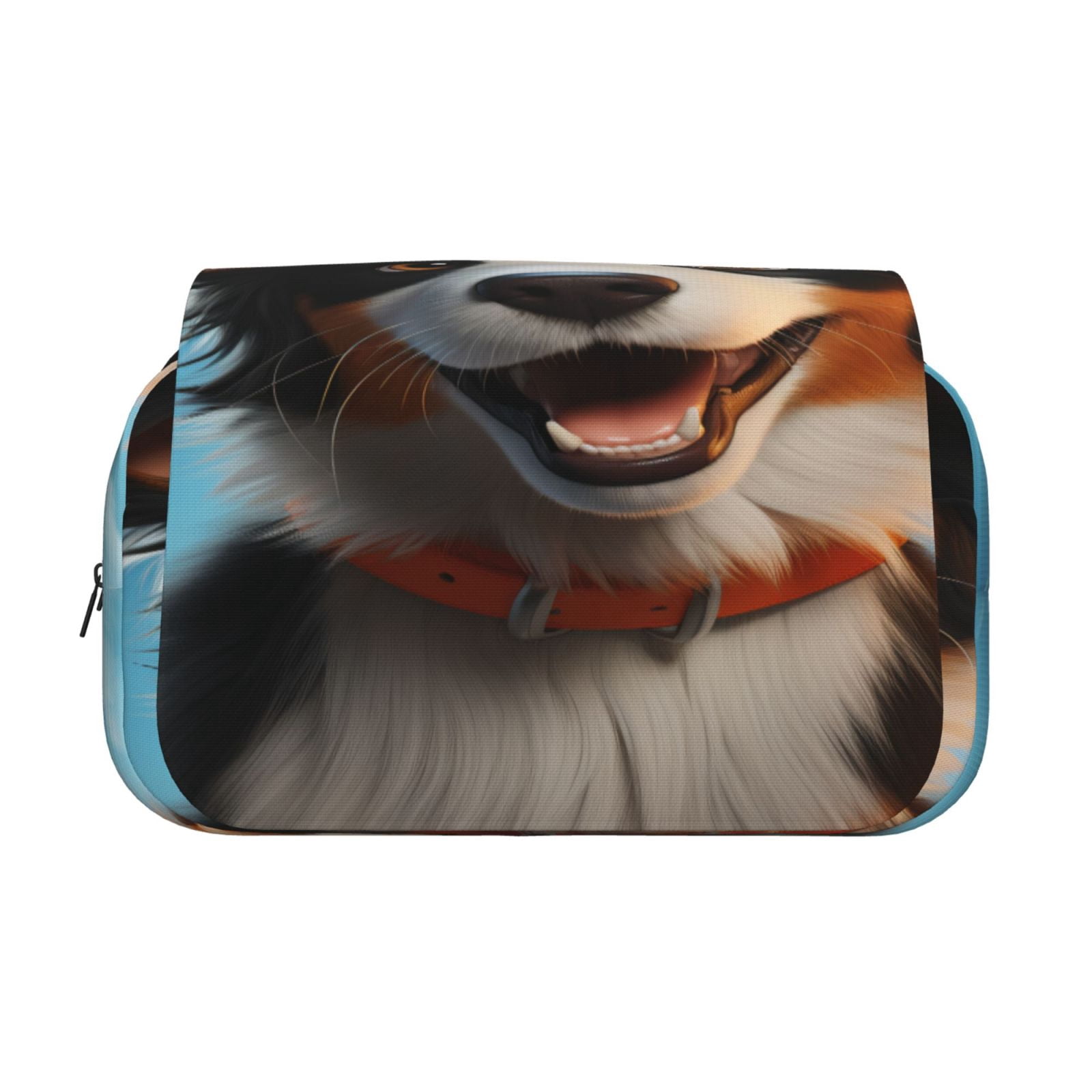 Rateoe Playful Smile Cute Dog Pattern Double Clamshell Pen Case, Storage Organizer with Two Zipper Compartments– Holds Up to 50 Pencils & Pens