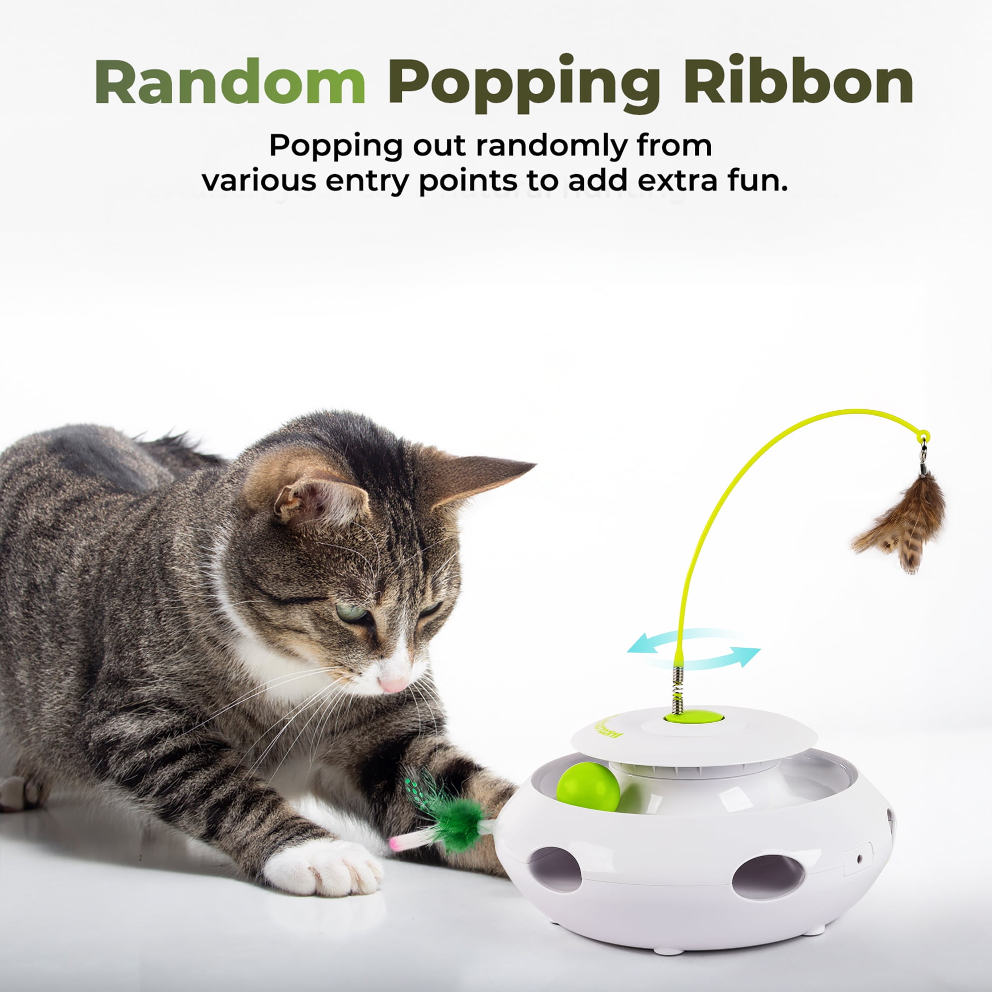 All For Paws 3-in-1 Interactive Flutter Bug Cat Toy with Poping Feather,Automatic Whack-a-Mole Kitty Toy, Spinning Kitty Teaser Toys