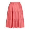 thumbnail image 5 of Women's Plaid Gingham Midi Skirts A-Line Elastic High Waisted Tiered Flowy Skirts Soft Ruffled Vacation Skirt, 5 of 8