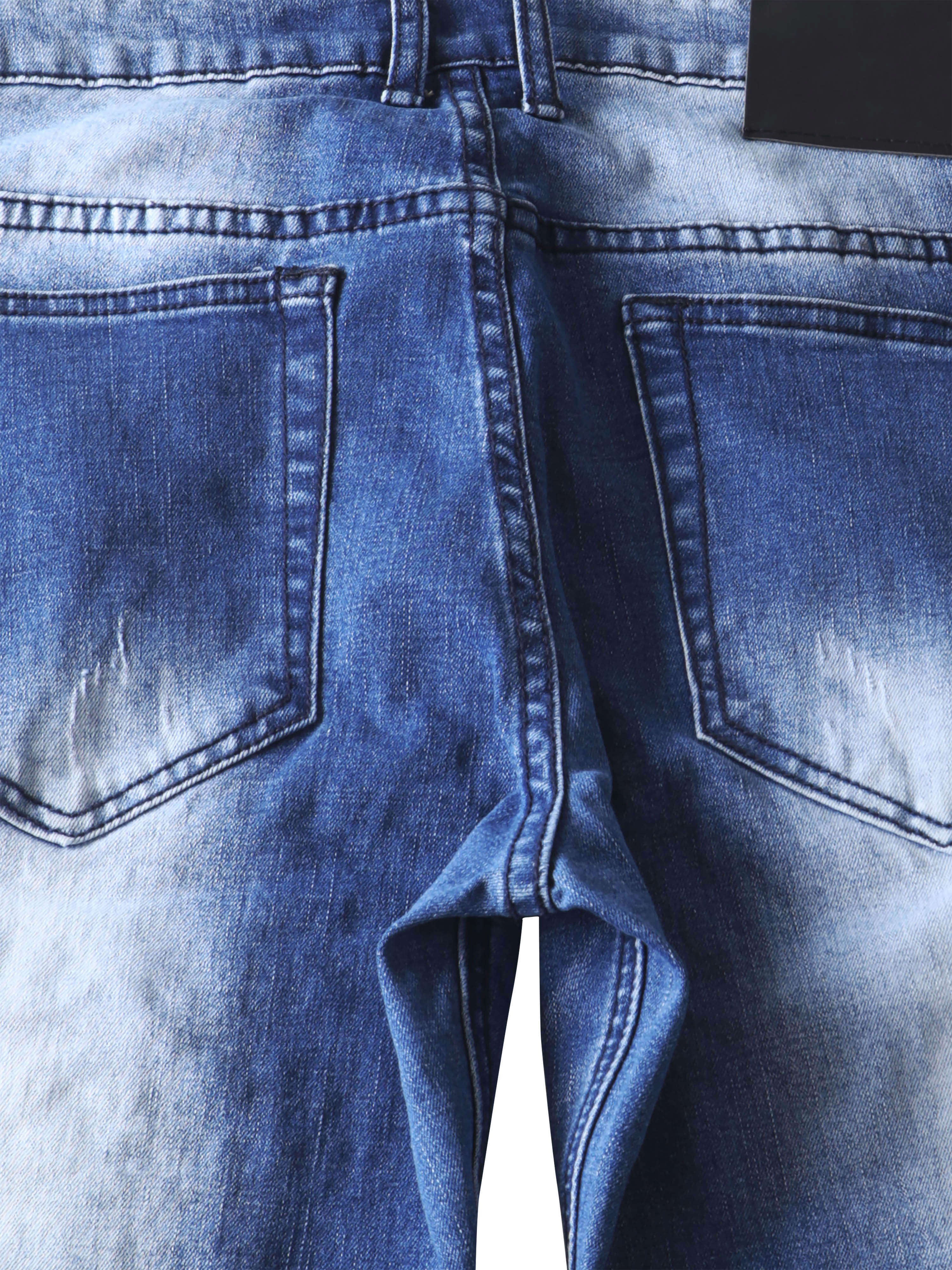 Ma Croix Mens Faded Washed Slim Biker Denim Jeans - image 5 of 6