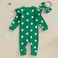 thumbnail image 6 of Okbabeha St Patricks Day Outfit Newborn Baby Boy Girl Shamrock Waffle Romper Lucky Clover Onesie Jumpsuit One Piece Clothes, 6 of 7