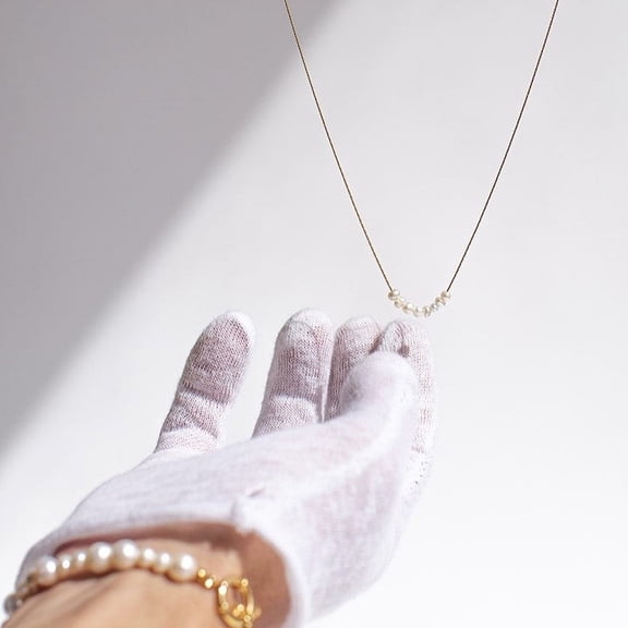 PERAL Genuine Tiny Dainty White Cultured Freshwater Pearl Necklace on Gold-Plated Stainless Steel Snake Chain