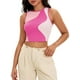 thumbnail image 1 of ATHLECHIC Camiseta sin mangas de verano de bloques de color para mujer, con cuello redondo, básica y corta, color rosa, 1 of 5