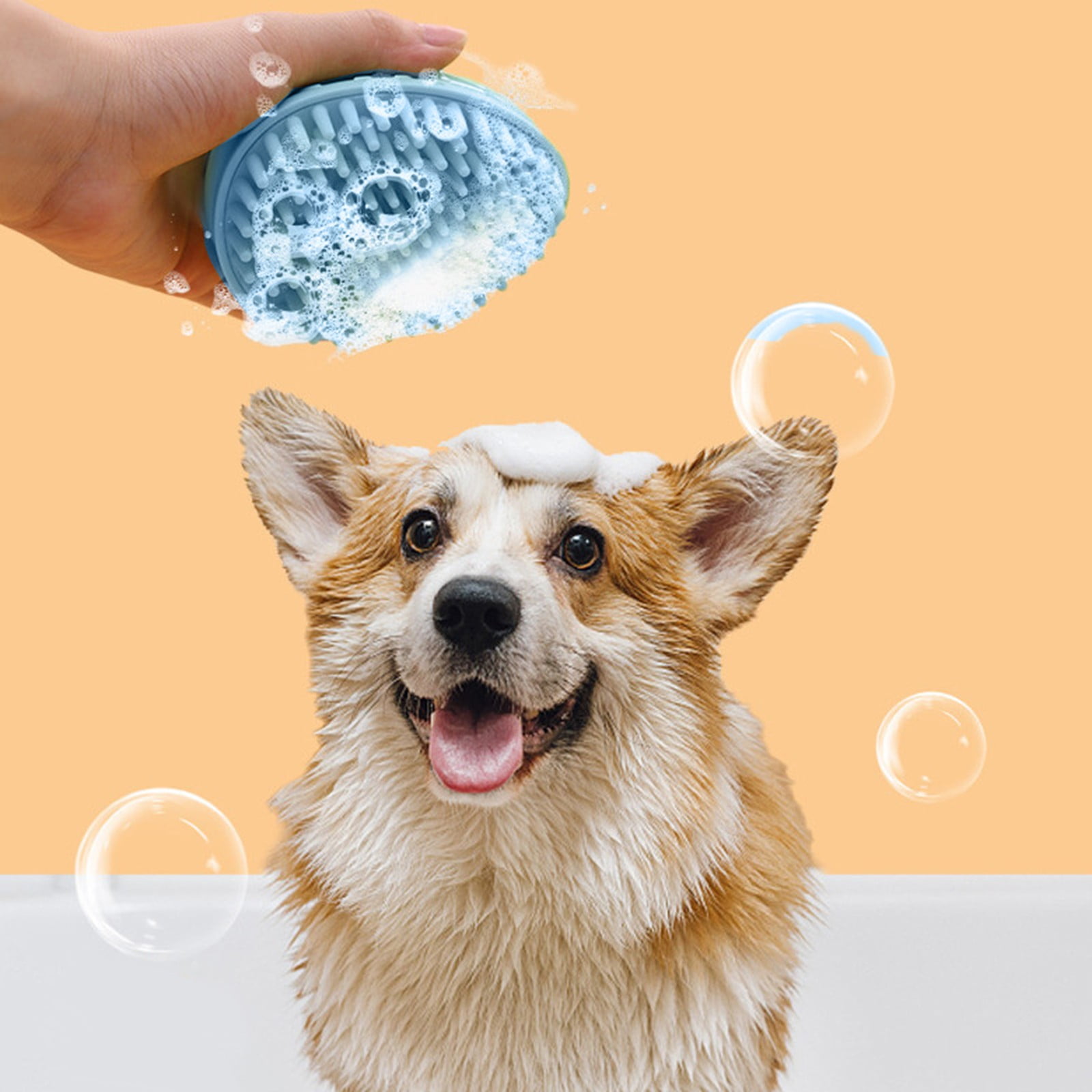 Flea & Tick Shampoo Grooming Brush for Dogs & Cats, No-Tears Pet Bath Tool with Soft Abs Bristles, Removes Loose Fur & Dander, Hand-Held Comfort Grip for Indoor & Outdoor Pets, 1 Cat Bath Brush