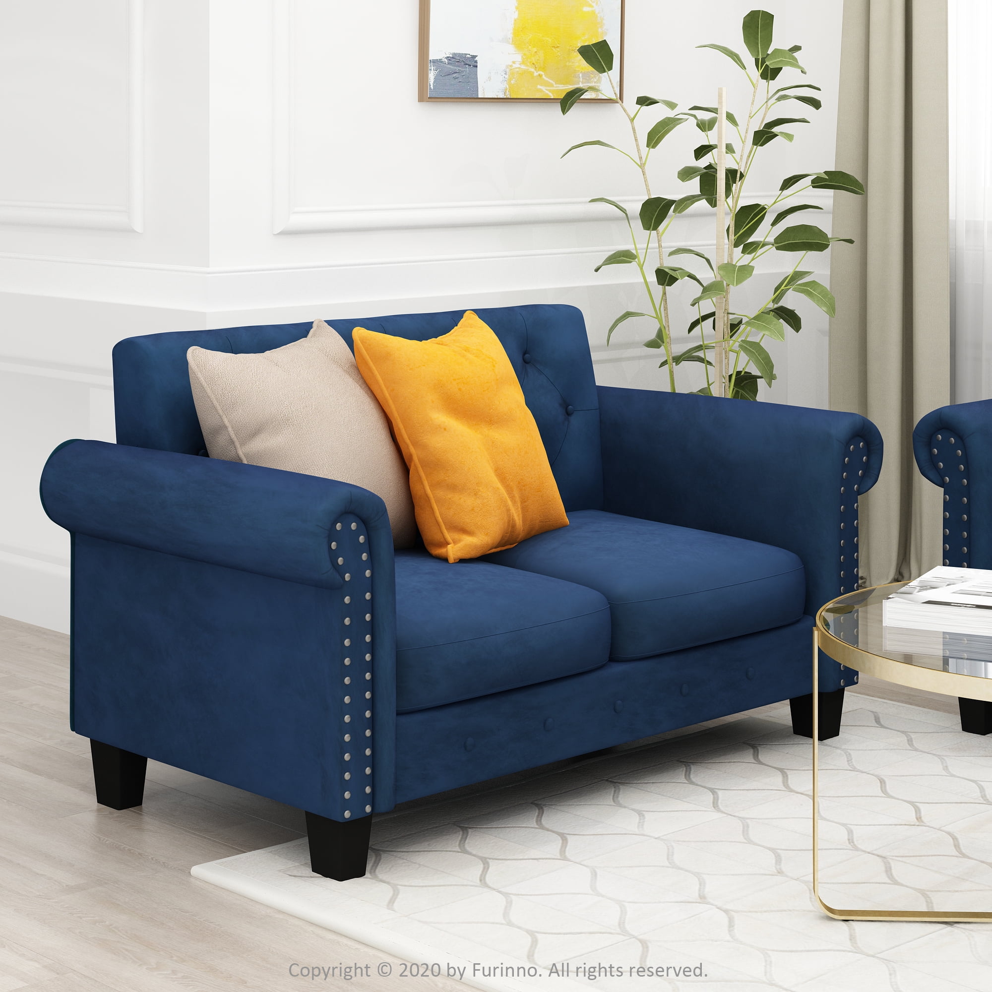 Furinno Bastia Vintage Button Tufted Loveseat, Navy Velvet - Walmart.com