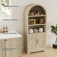thumbnail image 3 of Vipbear 70" Tall Arched Bookshelf, 3-Tier Bookcase with Glass Doors and Shelves, Wooden Display Case With 1 Large Storage D, 3 of 6