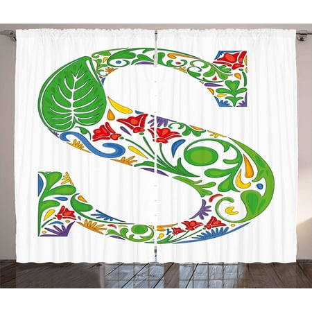 Letter S Curtains 2 Panels Set Nature Inspired Capital Letter S