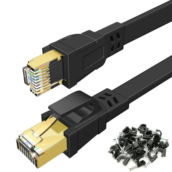 Cat 8 Ethernet Cable, 30 FT High Speed LAN Cable, Shielded 40Gbps 2000MHz Flat Network Cable U/FTP 30AWG