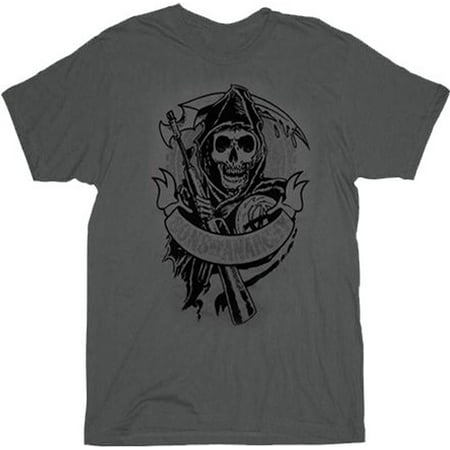 Sons of Anarchy Flocked Gear Black Logo Adult Charcoal T-Shirt