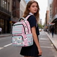 thumbnail image 5 of Pzuqiu Pink Stripe Cat Schoolbag for Girls 17 Inch Lightweight Breathable School Bag for Kids Padded Straps Front Zipper Pocket 10-12 Years Old Primary,Middle High School, 5 of 7