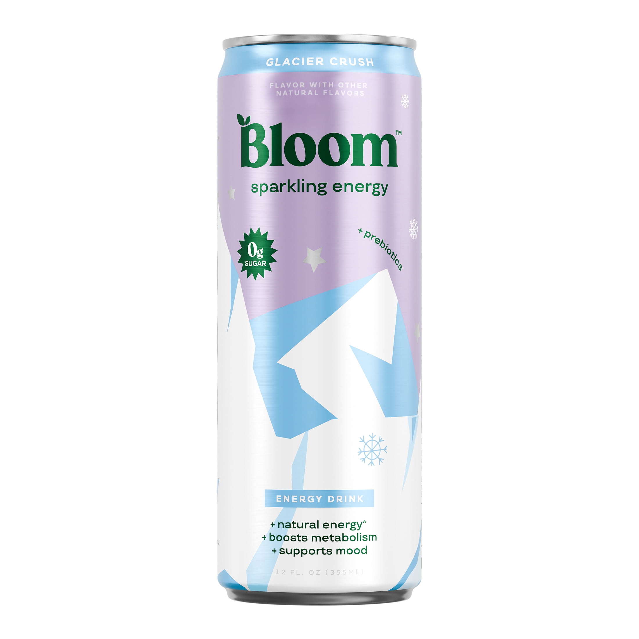 (4 pack) Bloom Nutrition Sparkling Energy Drink, Glacier Crush, 12 fl oz Single Can