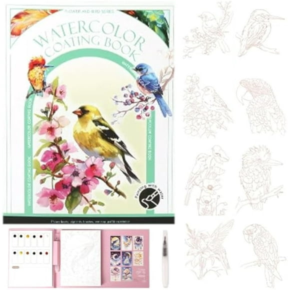 Creative Stress Relief Kit Watercolor Adult Three-Fold Pad for Beginners, Easy Nature Scenes Paint Set Art Travel Set for Relaxation & Mindfulness (Style-D)
