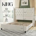 thumbnail image 3 of Merluxy King Bed Frame Velvet Upholstered Platform with 51.6" Tall Wingback Headboard,Gream, 3 of 9