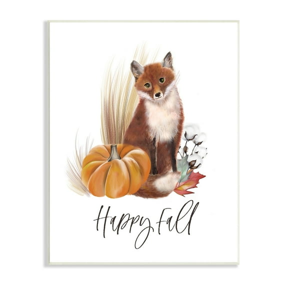 Stupell Industries Happy Fall Scenic Autumn Fox Pumpkin Botanicals Graphic Art Unframed Art Print Wall Art, Design by Studio Q