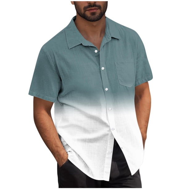 Mens Casual Manga Corta Botón Abajo Camisas Turndown Cuello Blusa de Impresión, Poliéster Ligero Top de la Moda para el Verano Al Aire Libre Y el Uso Diario