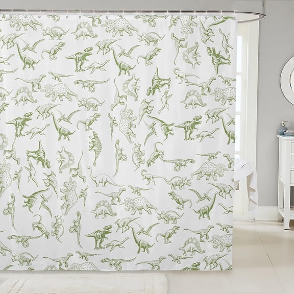 Dinosaur Shower Curtain for Bathroom Decor 3D Digital Print Bath Curtain Jungle Dino Bathroom Accessories Wild Animal Waterproof Polyester Fabric White Green for Stalls Bathtubs 72"x72"