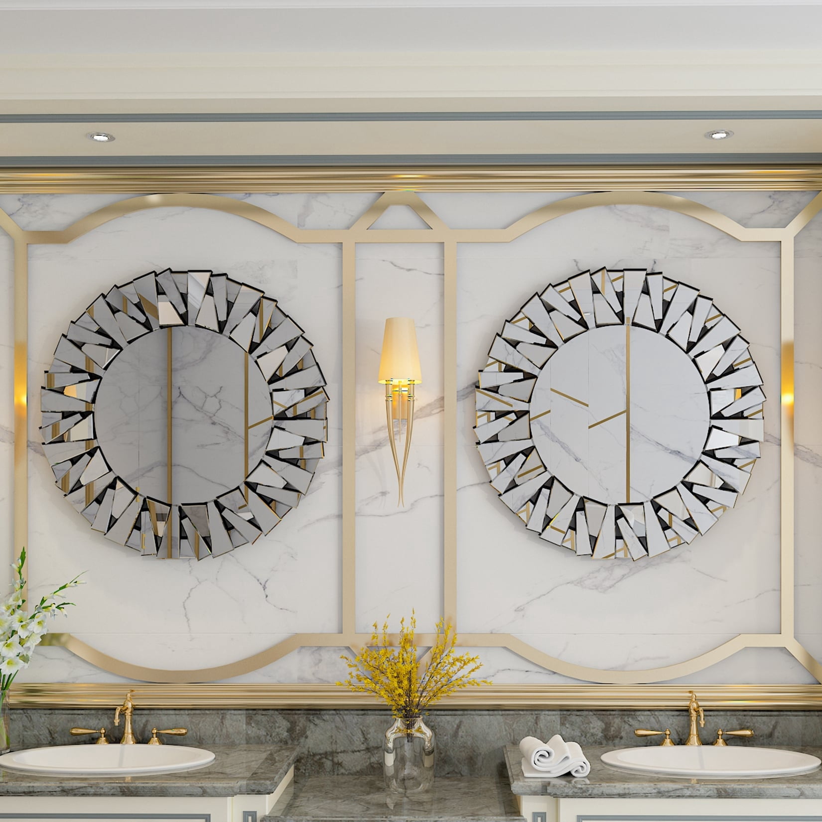 fliptradenice Large Round Decorative Mirrors Wall Mirror Art Glass Accent Mirrors - 32in.Wx32in.H