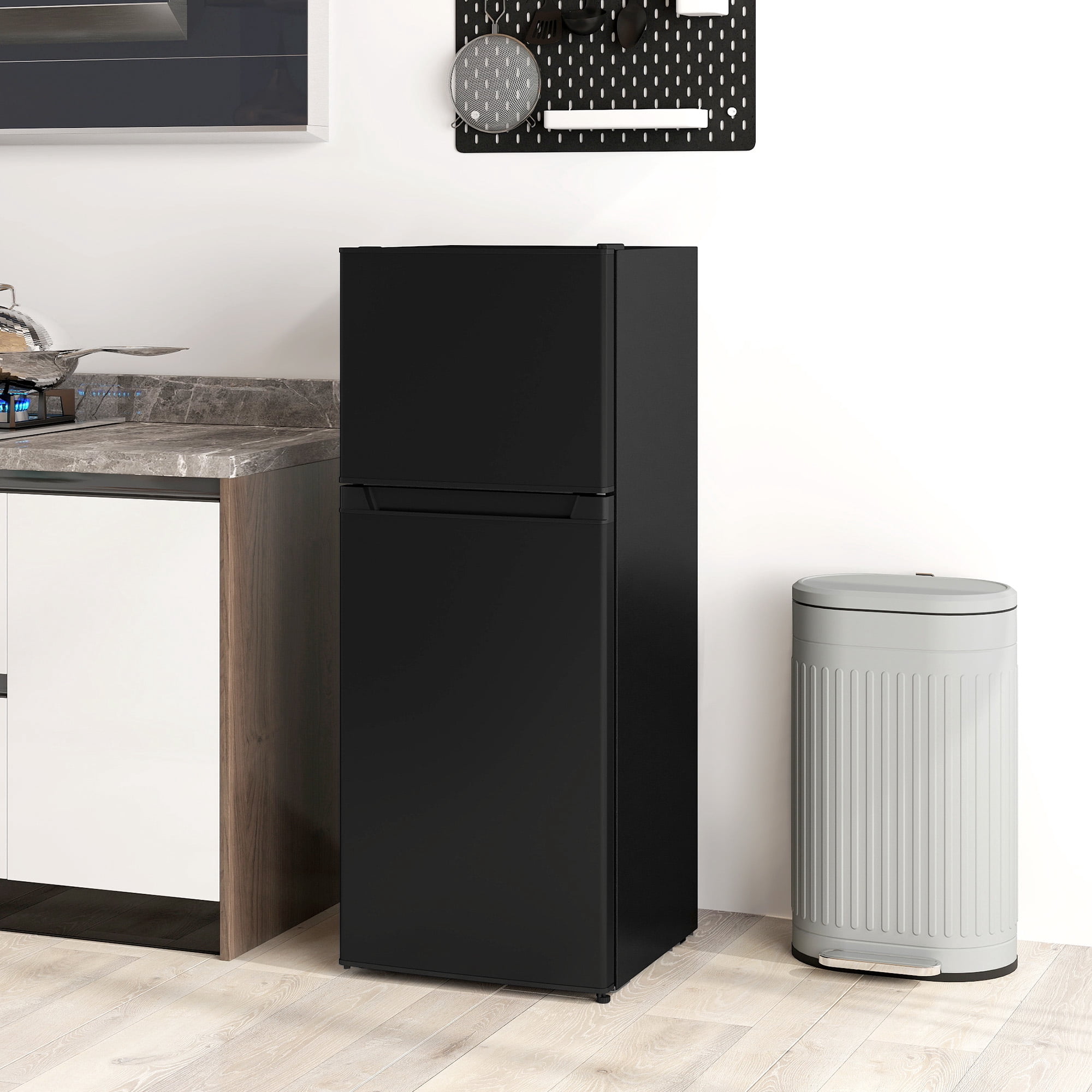 HOMCOM Small Fridge with Freezer, 4 Cu Ft Refrigerator with Shelves, Black