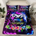 thumbnail image 2 of Castle Fairy Teenagers Abstract Gamepads 3pcs Twin Sheet Sets,Geometric Honeycomb Twin Fitted Sheet,Graffiti Splash Breathable Flat Sheet,Lightweight Room Decor, 2 of 7