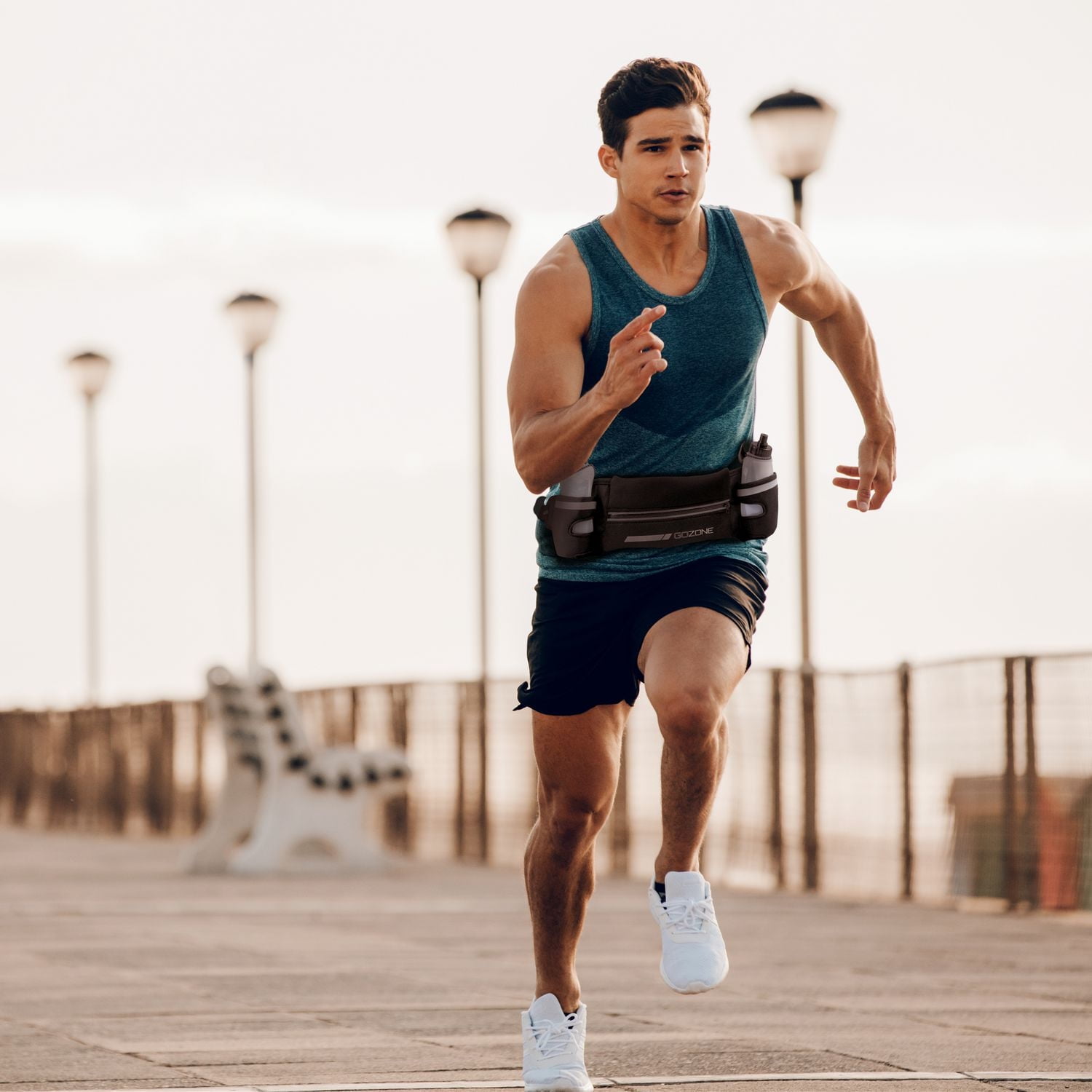 GoZone Hydration Waist Pack Belt – Black/Grey, With 10oz squeeze bottles