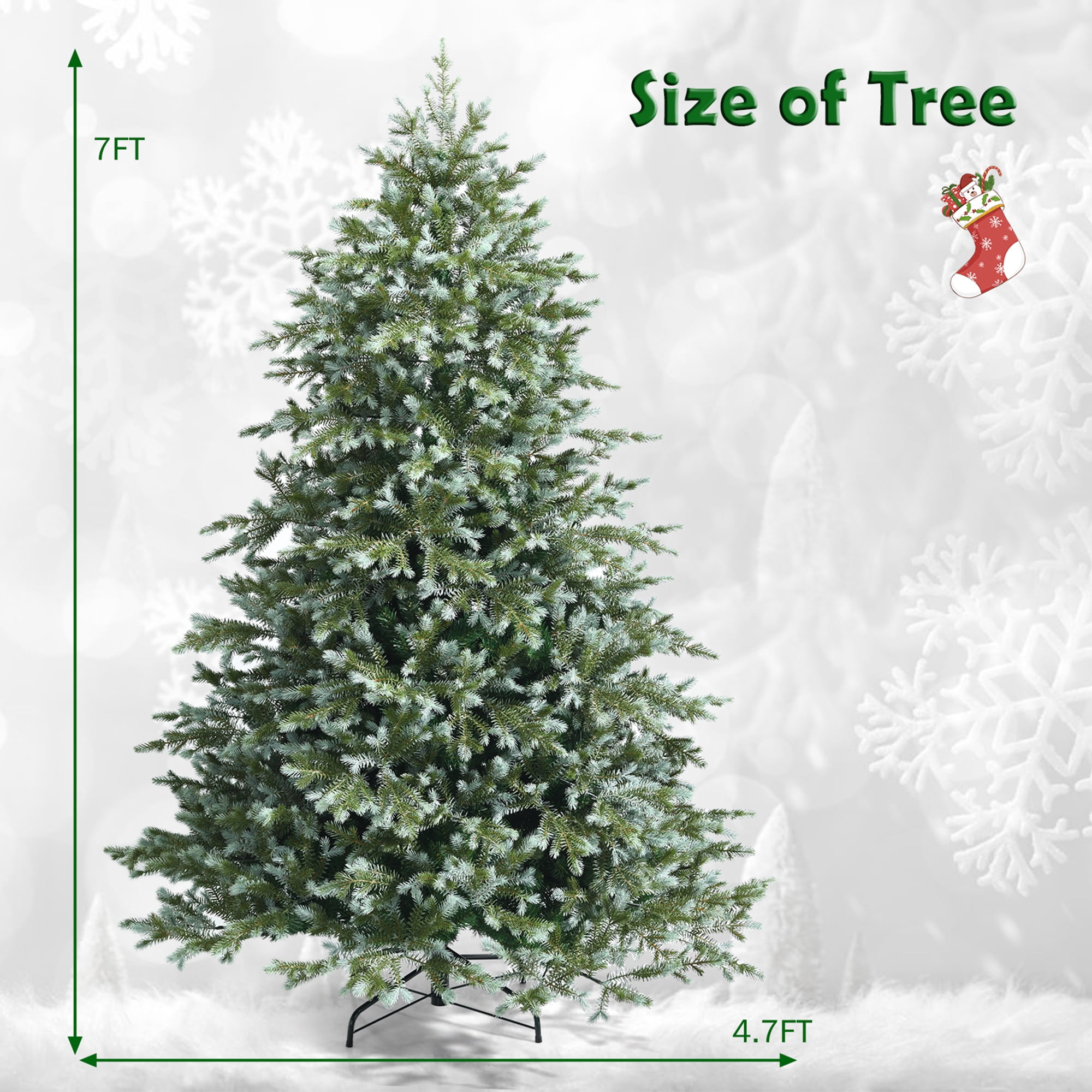 Gymax Green Hinged Full Hinged Artificial Christmas Tree, with Metal Stand 7'