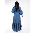 thumbnail image 3 of Chouyatou Womens Casual Belted Long Sleeve Denim Dress Wrapped V-Neck Ruffle Hem Maxi Denim Dresses, 3 of 4