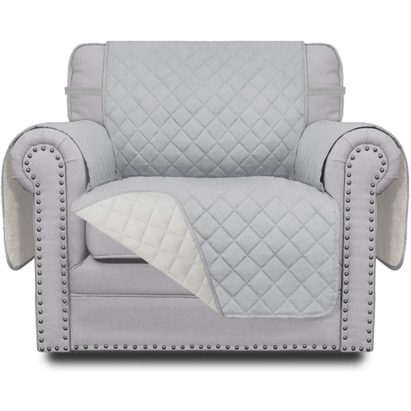 Easy-Going Reversible Sofa Slipcover Water Resistant Couch Cover, Chair Size, Light Gray/Ivory