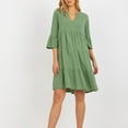 thumbnail image 4 of QUYUON Women Tunic Swing Dress Casual Loose V-Neck Puff Short Sleeve Summer Dresses Pleated A-Line Ruffle Dress Cocktail Party T-Shirt Short Dresses Beach Sundress, Green S, 4 of 6