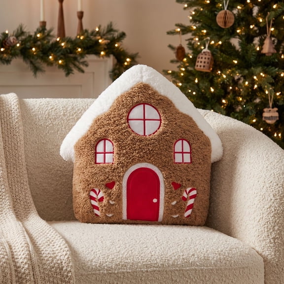 Aonerit 12.6In Gingerbread House Shaped Pillow,Soft Plush Christmas Cushion,Xmas Decor For Sofa Couch Parties