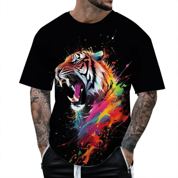 Youmylove Men's T-shirt Tiger Printed Short Sleeve Crew Neck Loose Casual Fashionable Tees Male's top Fashion Versatile Leisure Dailywear