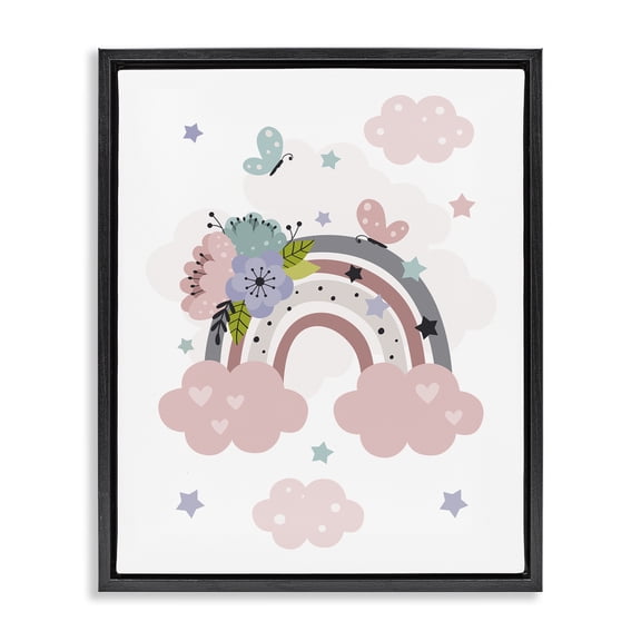 Stupell Industries Eclectic Floral Blossom Rainbow Black Floating Frame Canvas Art, 17 x 21, by LSR Design Studio