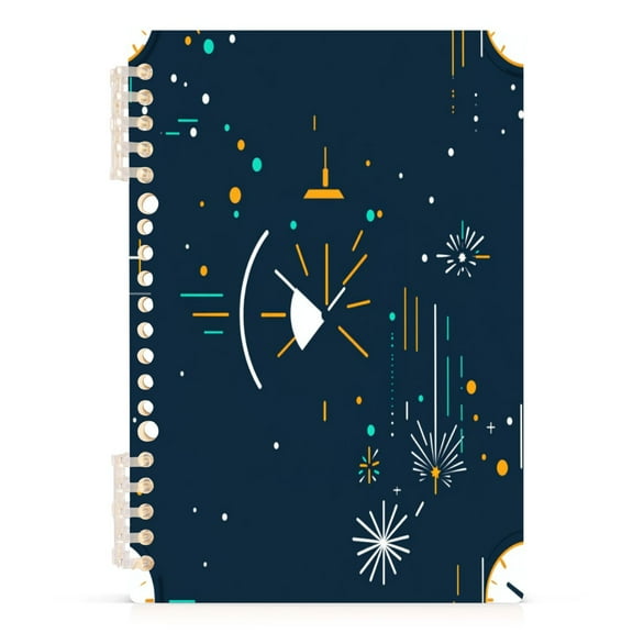 Digital Fireworks and Clock A5 8.3x5.7in PP Notebook, Adjustable Rings, 60 Sheets, Diary or Journey Note