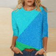 thumbnail image 2 of FAIWAD Womens 3/4 Sleeve Tops Round Neck Plus Size Color Block T-Shirt Summer Loose Basic Pullover Blouses, 2 of 5