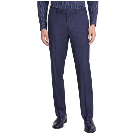 Tallia Mens Classic fit Dress Pants 32 / 32 Navy Blue Plaid Stretch