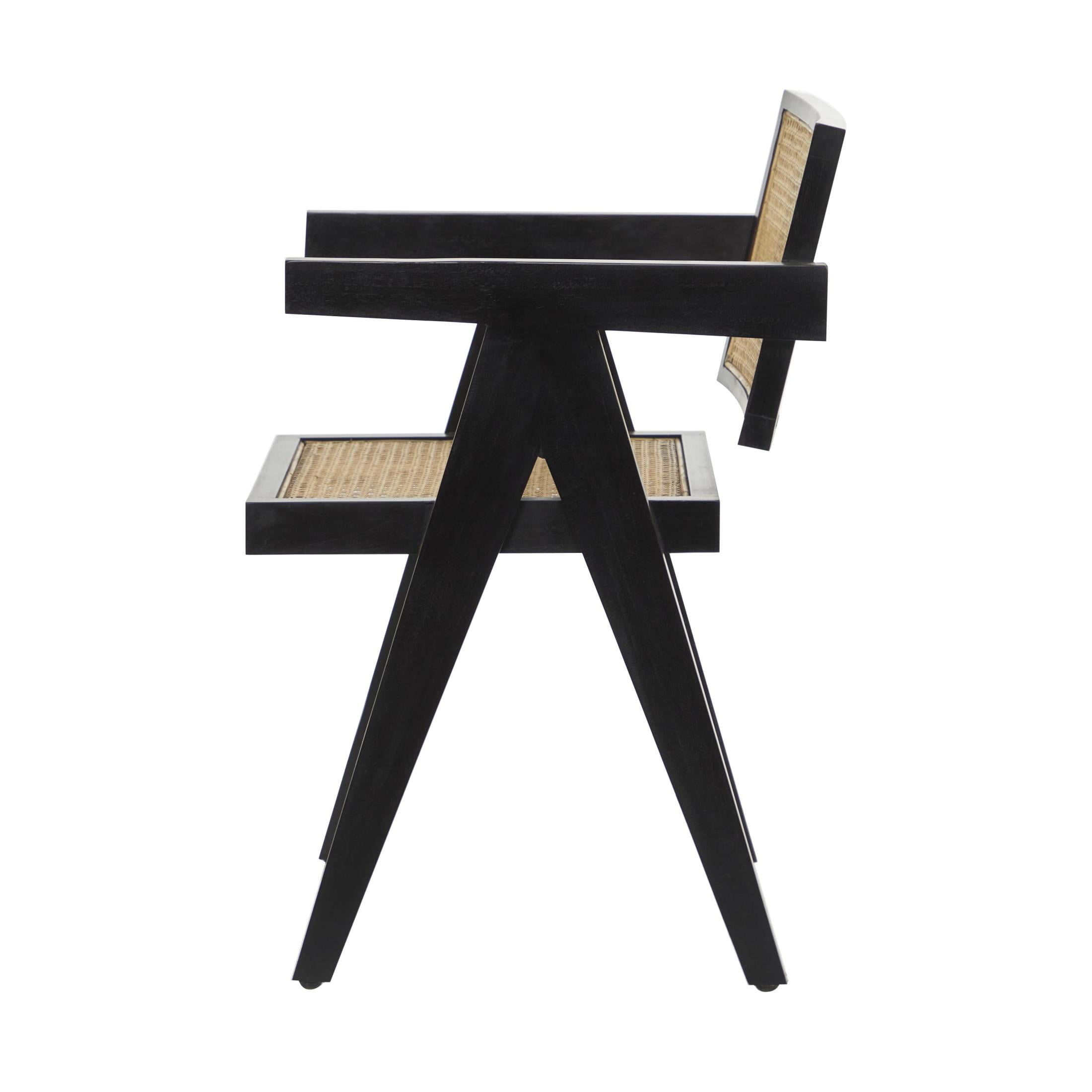 DecMode Teak Wood Handmade Lounge Chair with Woven Cane Seat, Black
