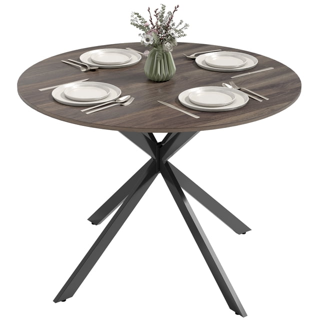 40" Round Dining Table for 4 Kitchen Table with Steel Legs Distressed Brown