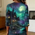 thumbnail image 7 of Womens 3/4 Sleeve Crew Neck Halloween T Shirts Shirts Thanksgiving Autumn Graphic Tee Tops Blue L, 7 of 7