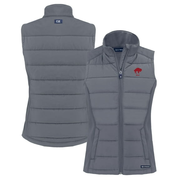 Women's Cutter & Buck Gray Buffalo Bills Throwback Evoke Hybrid Eco Softshell Recycled Full-Zip Vest