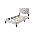 thumbnail image 2 of Poundex Adjustable V-Stitch Headboard Twin Bed Frame in Pink Velvet, 2 of 8