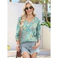 thumbnail image 2 of Womens 3/4 Sleeve Tops with Buttons V-Neck Summer Outfits Casual Shirts Beach Vacation Fall Clothes 2025 Green Print M, 2 of 5