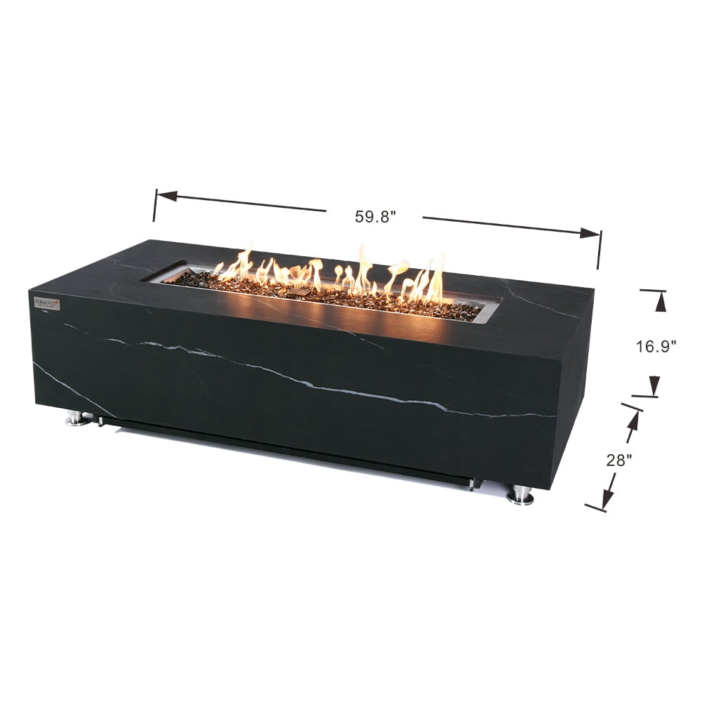 Elementi Plus Varna Natural Gas Fire Pit Outside Outdoor Fire Pit Table Smokeless Firepit Marble Porcelain Rectangular Fire Table Patio Heater Fireplace 60000 BTUs - Bulgaria Black, 59.8 x 28 Inches