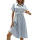 thumbnail image 2 of VISgogo Vestido de manga corta para mujer con estampado de moda, botón de solapa, vestido de longitud media con cinturón VISgogo  moda, 2 of 5