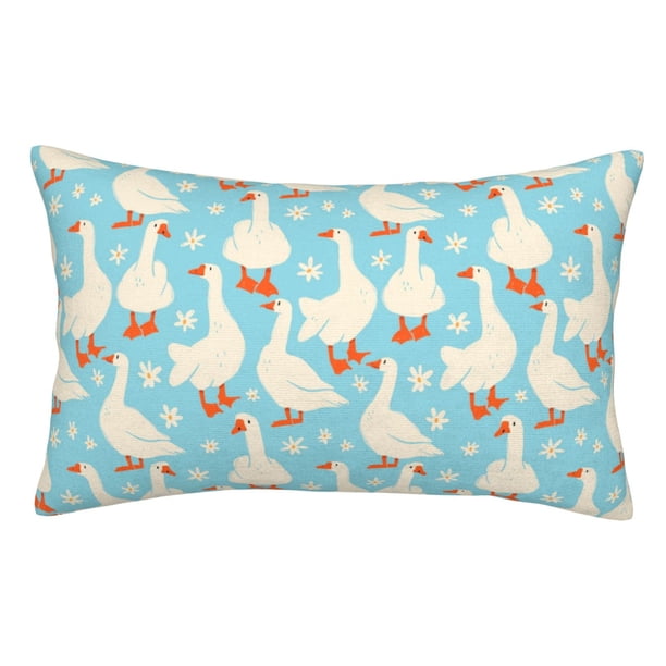Fotbe White Geese and Flower Funda de Almohada Decorativa Estilo Occidental, Lujo en Algodón, Fundas para Almohadas King, Cojín Estampado para Decoración del Hogar-16"x24"