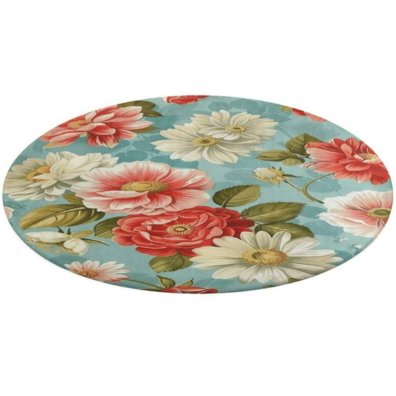 Floral Colorful Flower Round Rugs -Washable Non-Slip Small Round Area Rug Throw Soft Circle Rugs for Bedroom, Modern Print Indoor Carpet for Entryway Sofa Living Room