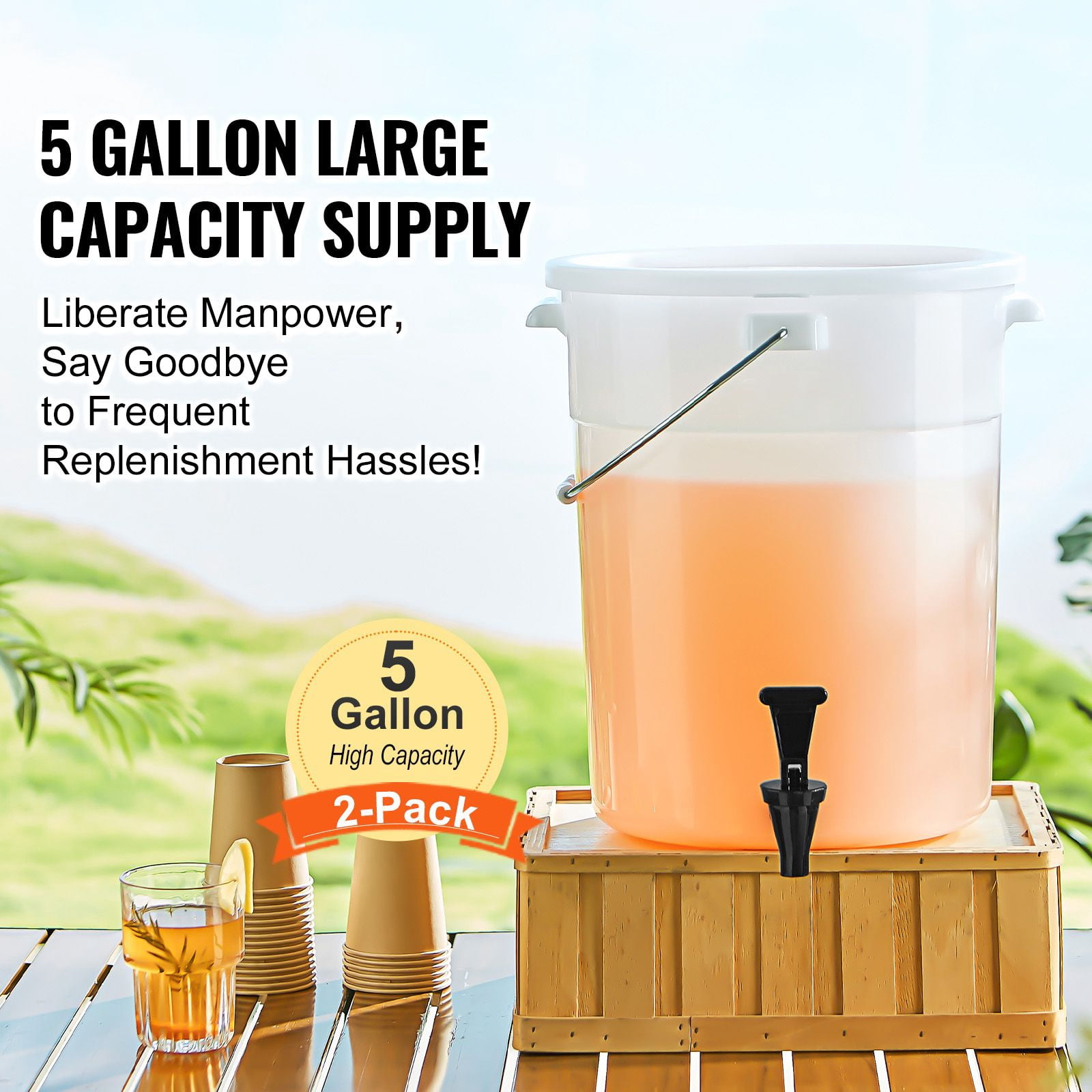 5 Gallon Plastic Beverage Dispenser with Spring-Loaded Spigot, PP/PC Material, Sealing Lid, for Parties Restaurants Events
