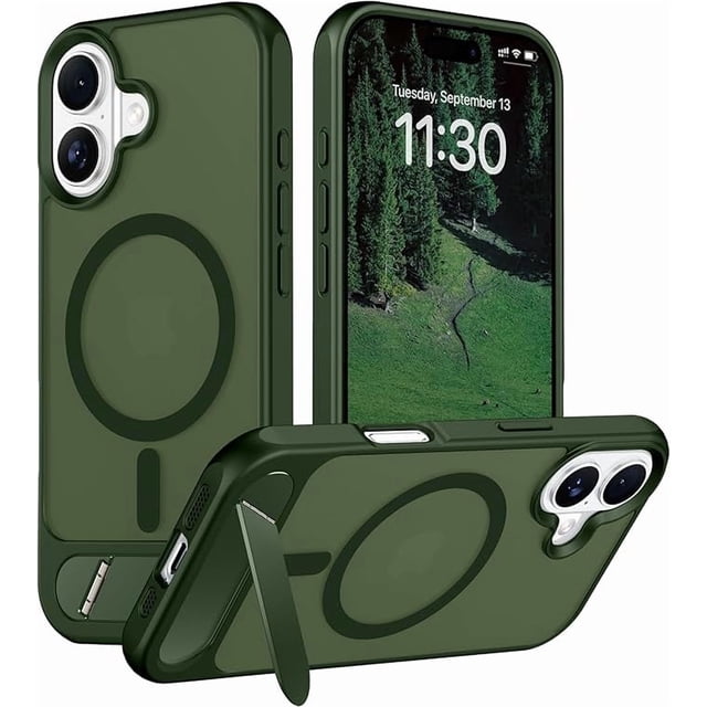 Funda Mate Translúcida Delgada con Soporte Oculto, Compatible con iPhone 17 6.3" – Verde
