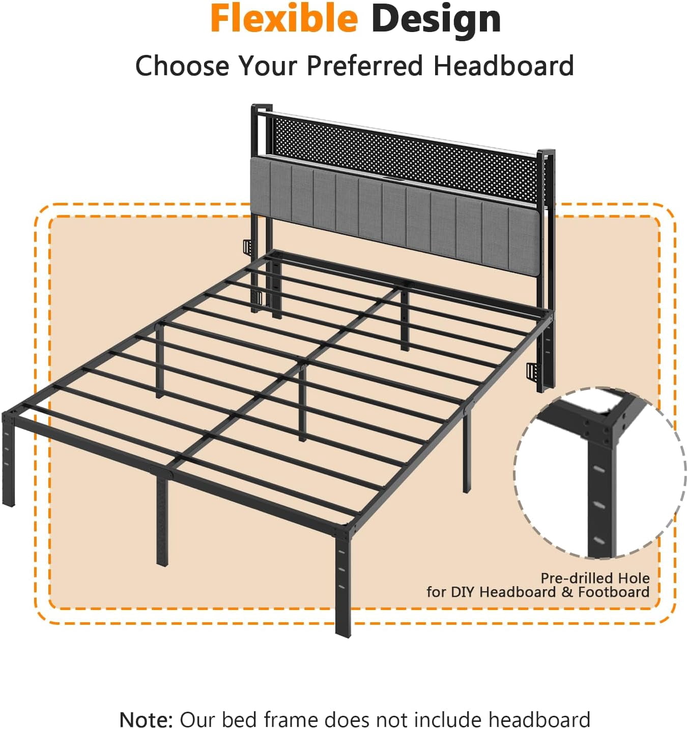 HJTER King Size Bed Frame 12 Inch Platform Bed Metal Mattress Foundation,Heavy Duty Steel Slat Support,No Box Spring Needed,Black