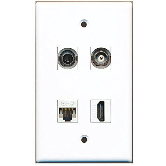 RiteAV - 1 Port HDMI 1 Port 3.5mm 1 Port BNC 1 Port Cat5e Ethernet White Wall Plate