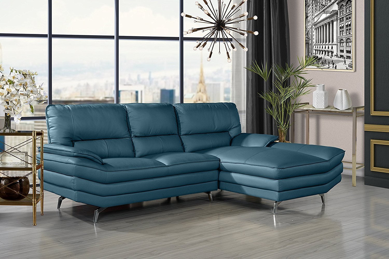 teal green leather sectional sofa