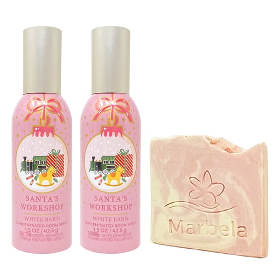 Bath & Body Works Santa's Workshop Concentrated Room Spray 2 Pack with a Himalayan Salts Springs Sample Soap